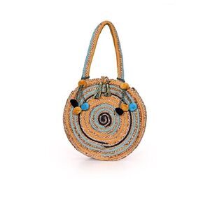 A&B SUNSET STRIPE WOVEN JUTE ROUND BOHO BEACH  TOTE